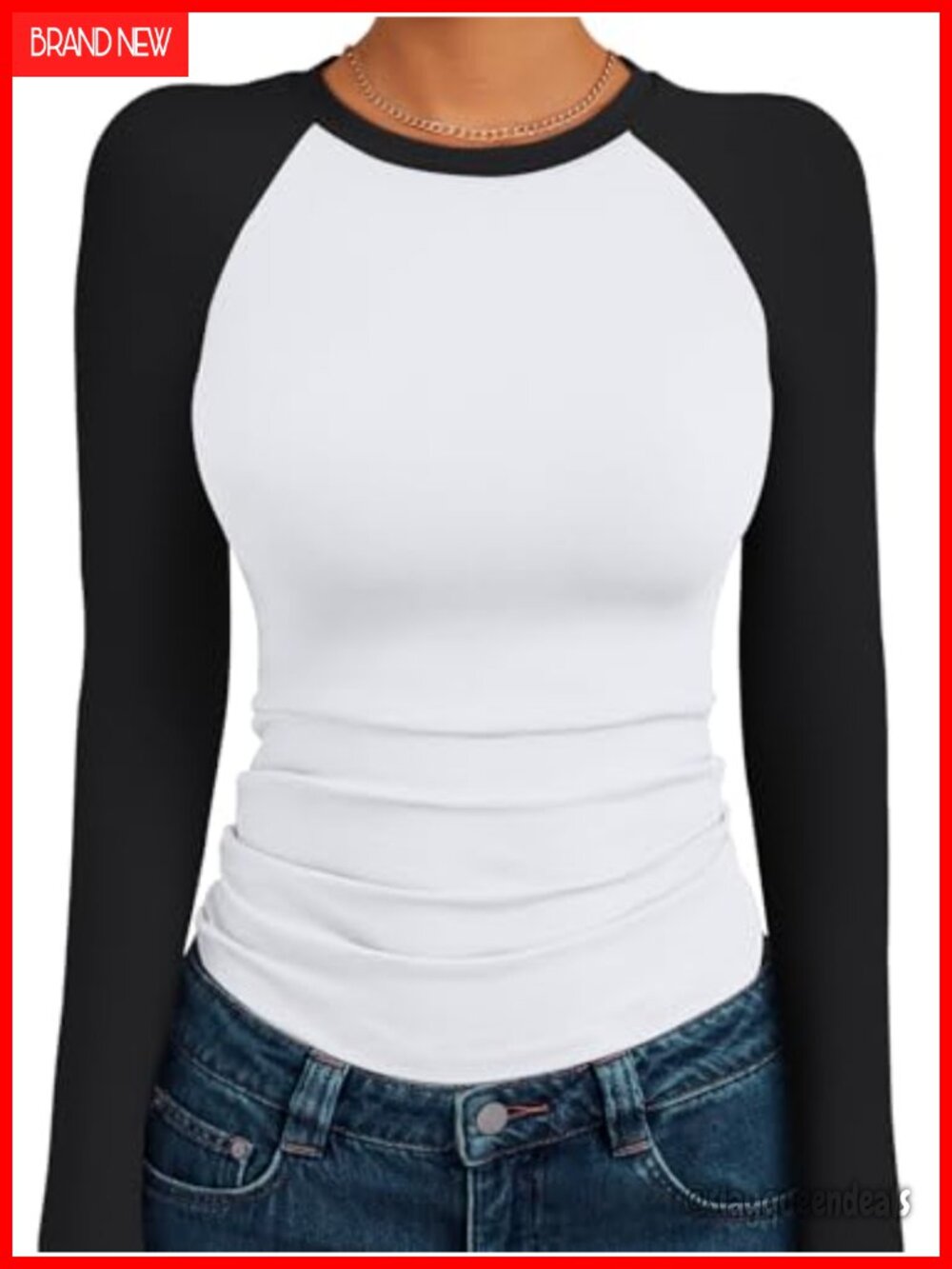 Long Sleeve Slim Fit Stretchy Color Block Raglan Crew Neck T-Shirt